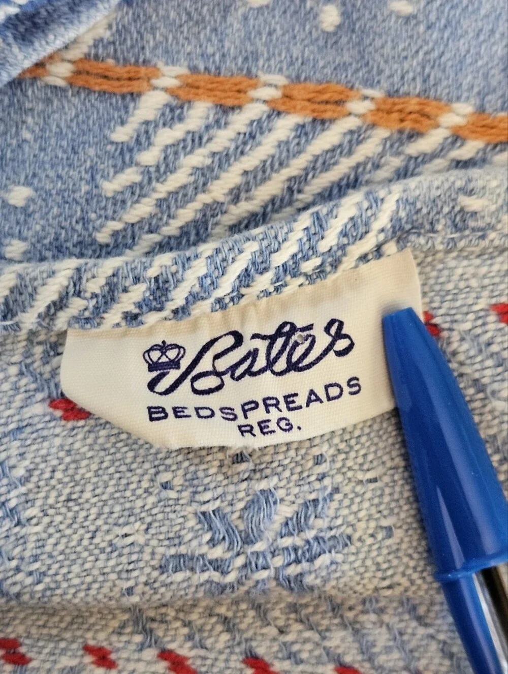 Bates Bedspreads 1960's Blue Daisy Knit Coverlet Beadspread Approx 82